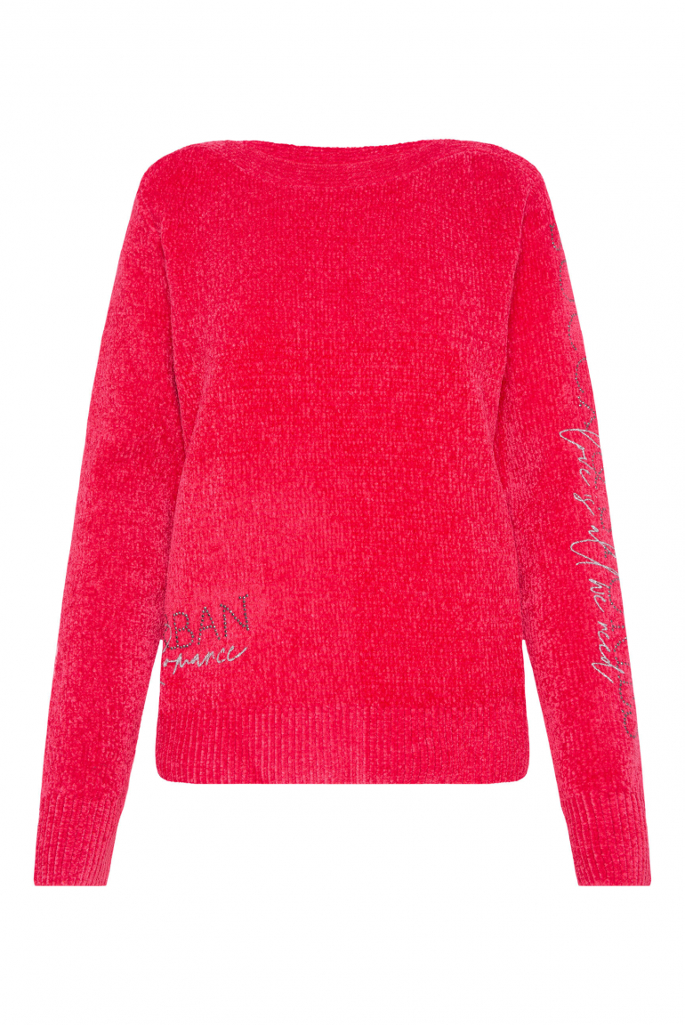 Chenille-Pullover mit Glitzer-Artworks lovely red