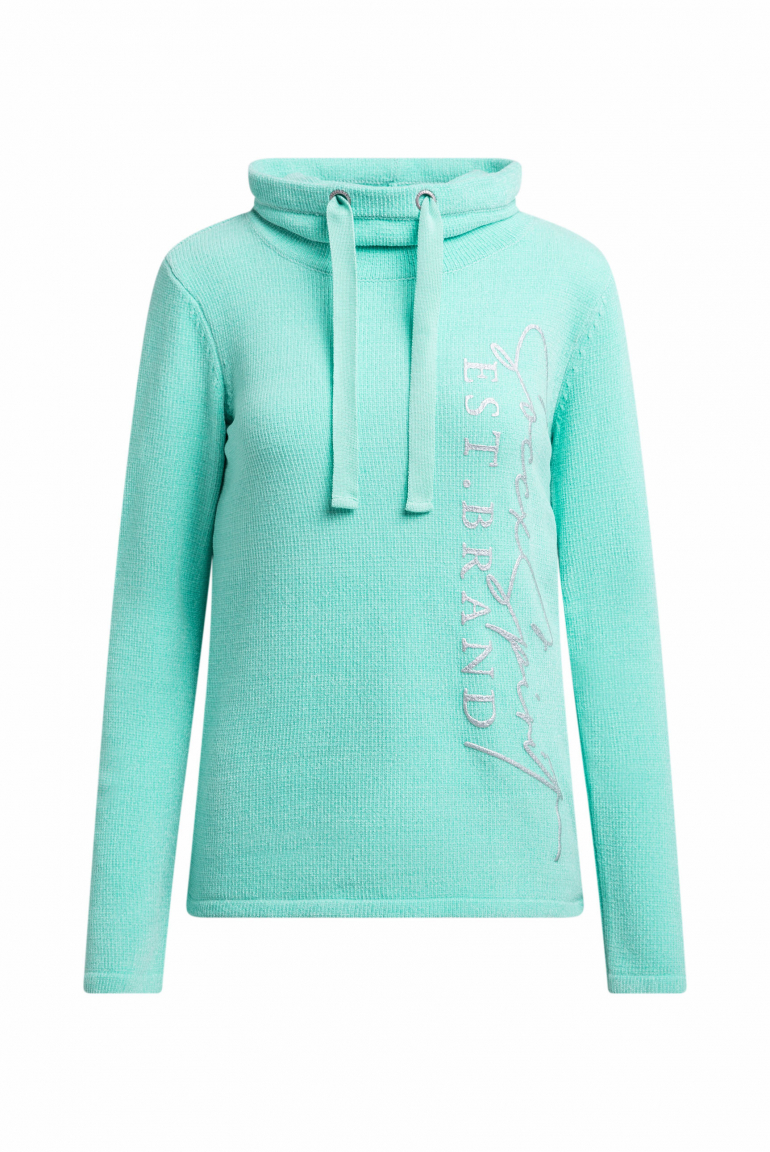 Chenille-Pullover mit hohem Kragen und Artwork aqua splash