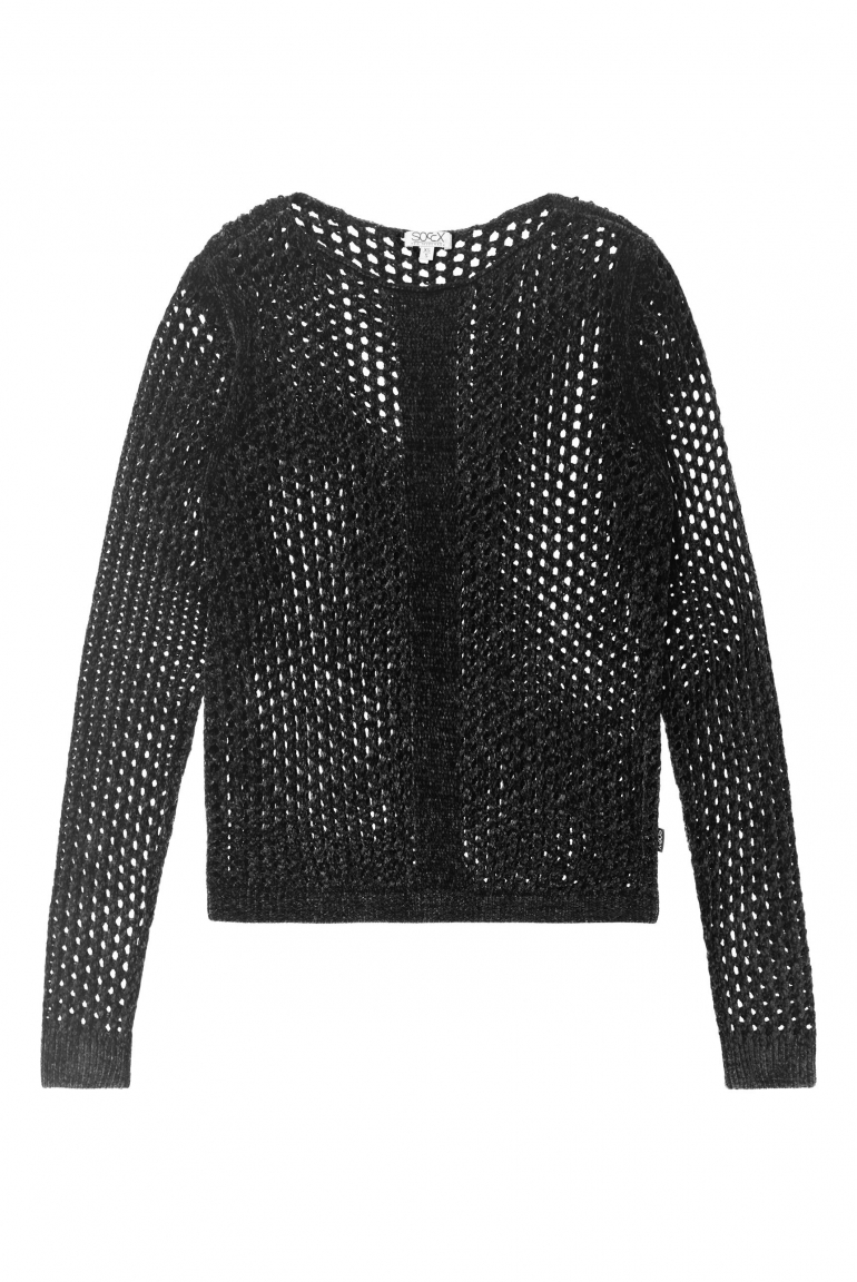 Chenille-Pullover mit U-Bootausschnitt black