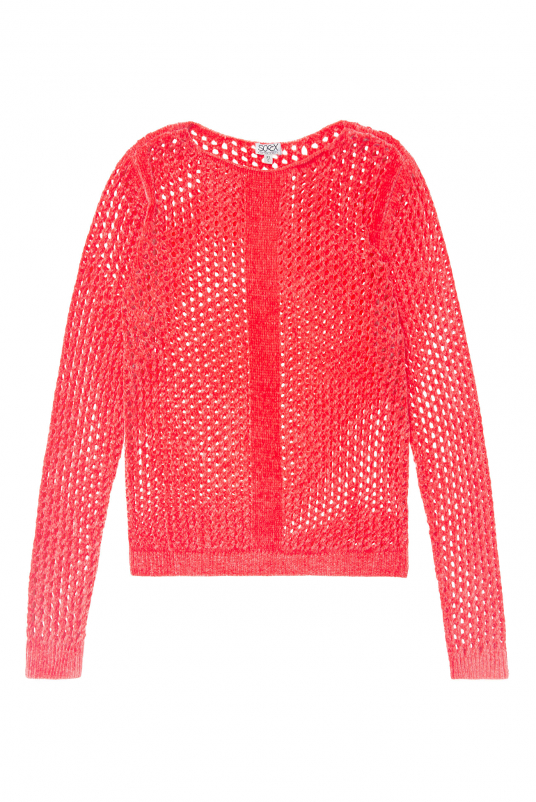 Chenille-Pullover mit U-Bootausschnitt juicy coral