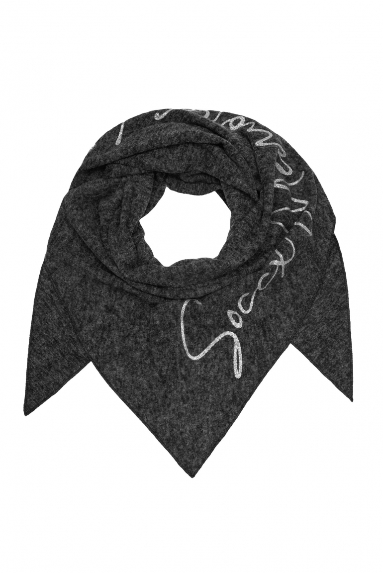 Dreieckstuch aus Flauschstrick mit Glitter Print black melange