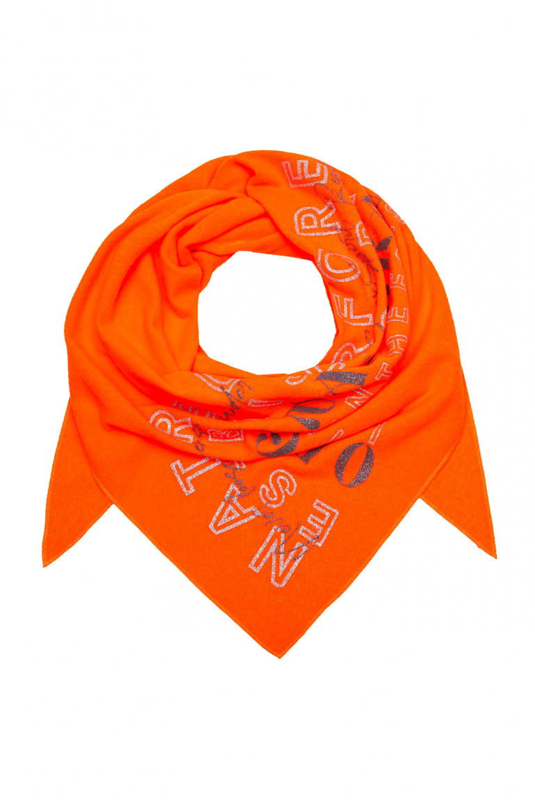 Dreieckstuch aus Flauschstrick mit Glitter Print neon orange