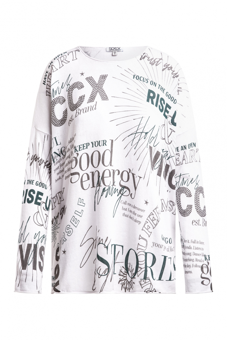 Feinstrickpullover mit All Over Print opticwhite