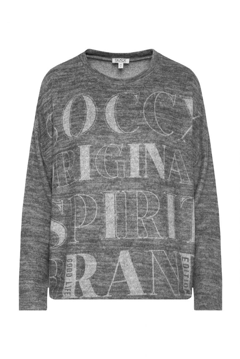 Flauschstrickpullover mit Logo Artwork grey melange