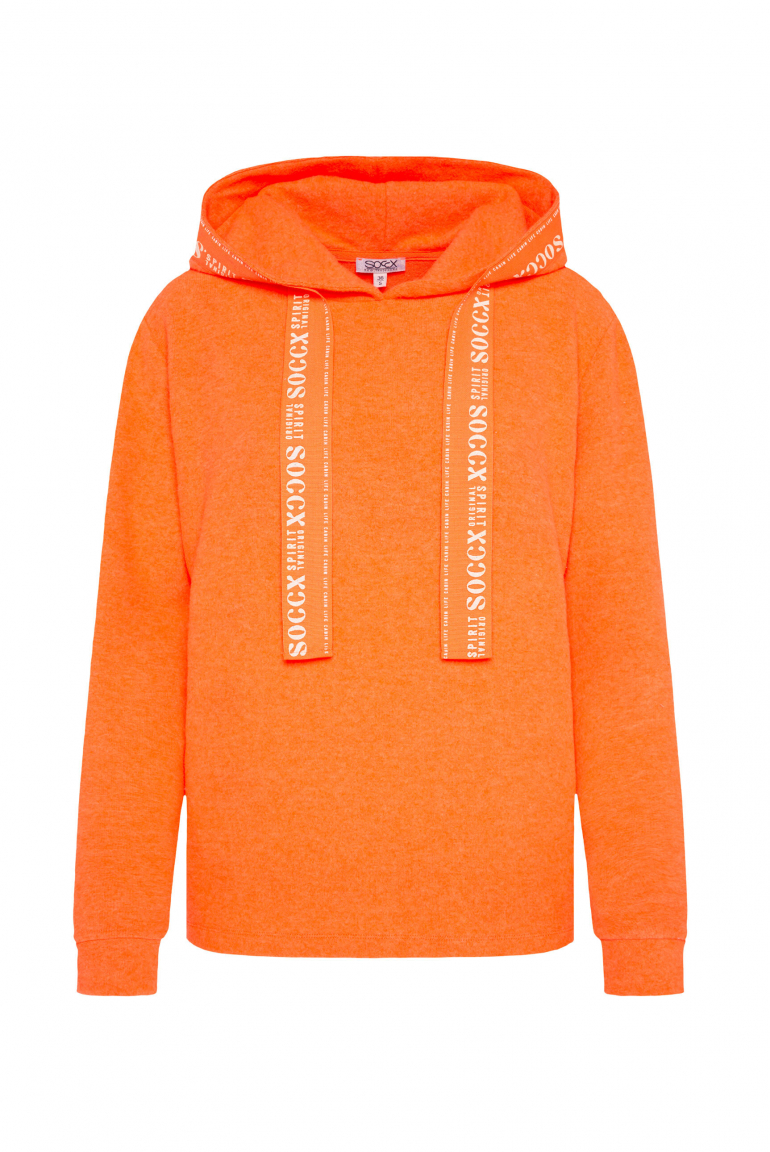 Flauschstrickpullover mit Logo-Tape an der Kapuze brilliant orange neon