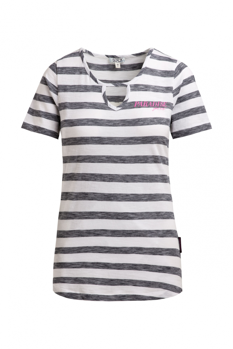 Gestreiftes T-Shirt mit Cut-Out und Print blue navy