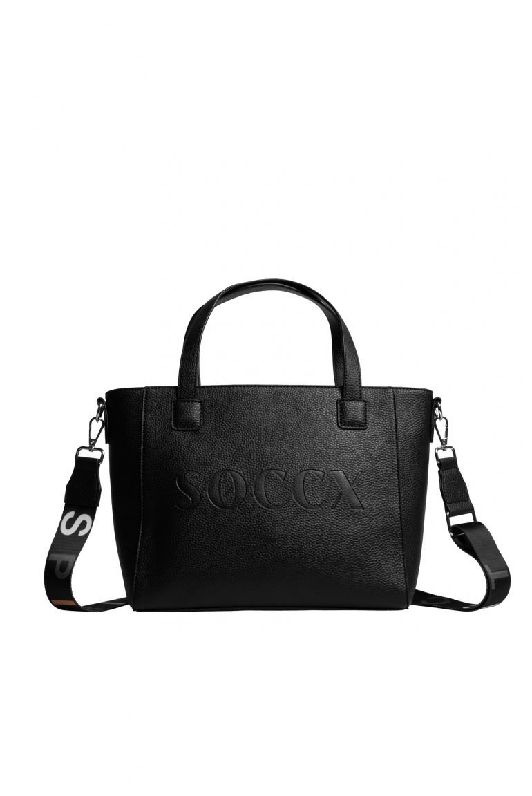 Henkeltasche mit Logo und Intarsia-Webriemen black