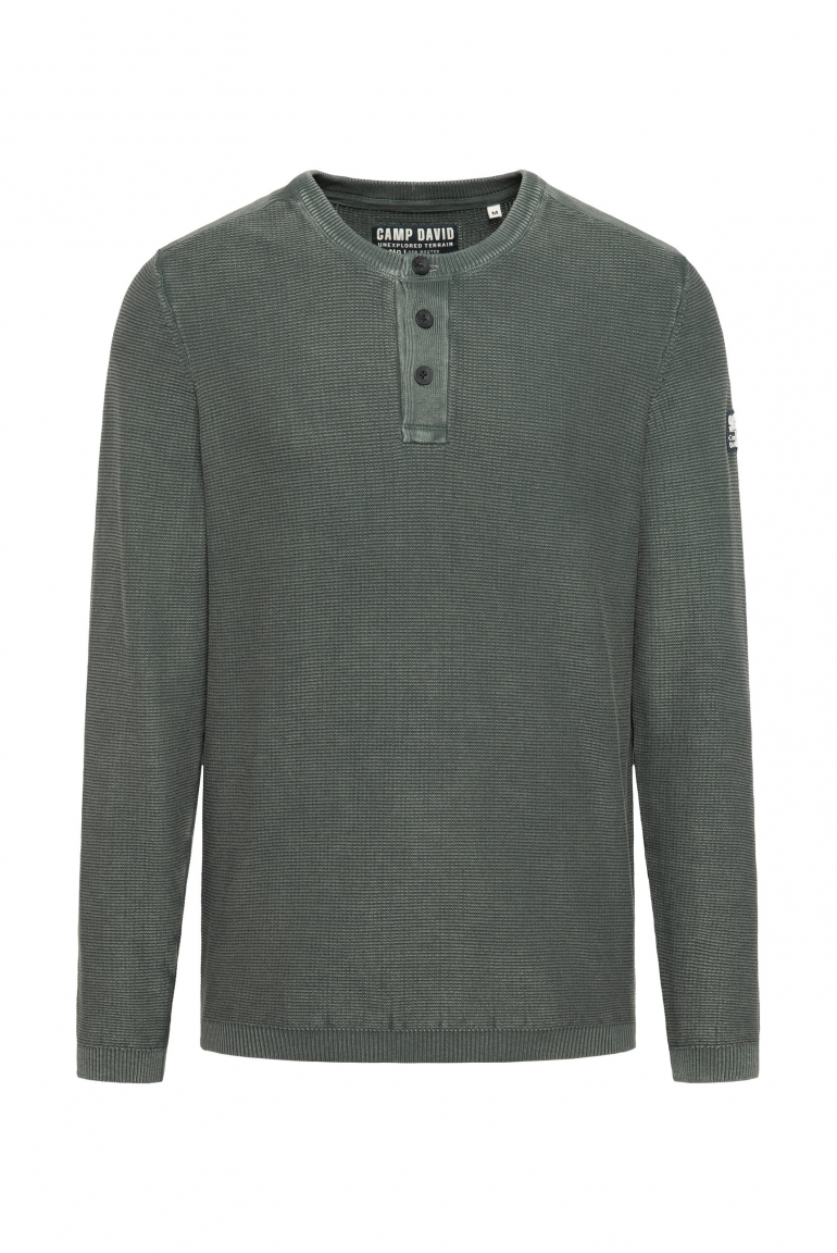Henley-Pullover Stone Washed dark forest