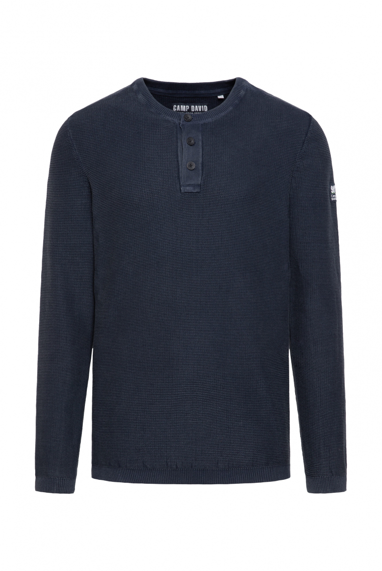 Henley-Pullover Stone Washed blue navy