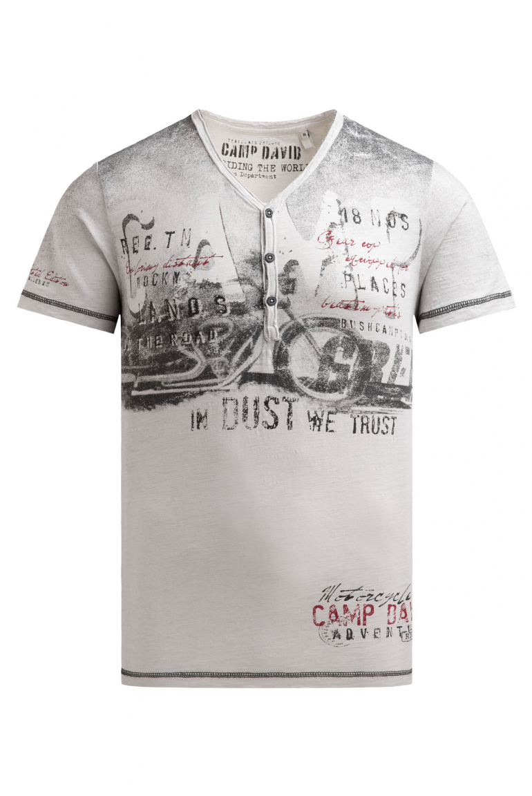 Henley-Shirt im Used Look mit Photoprint ash