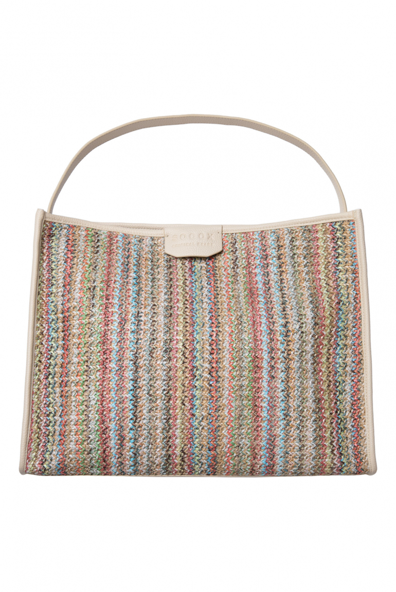 Hobo Bag im Häkel-Design mit Intarsia-Webriemen pink / aqua