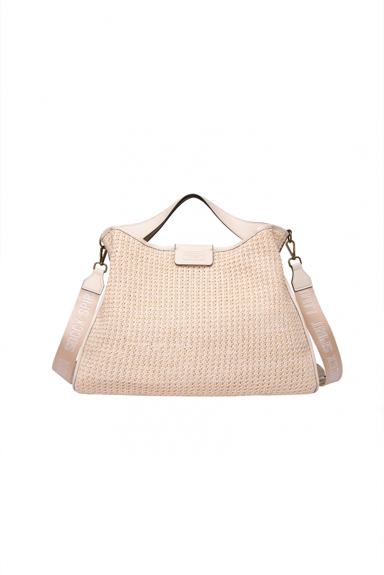 Hobo Bag im Häkel-Design mit Logo-Wechselgurt ivory