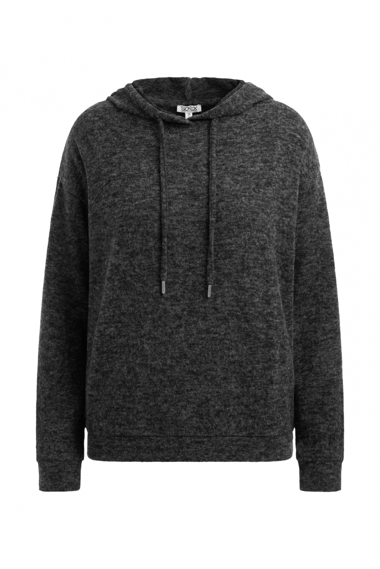 Hoodie aus Flauschstrick black melange