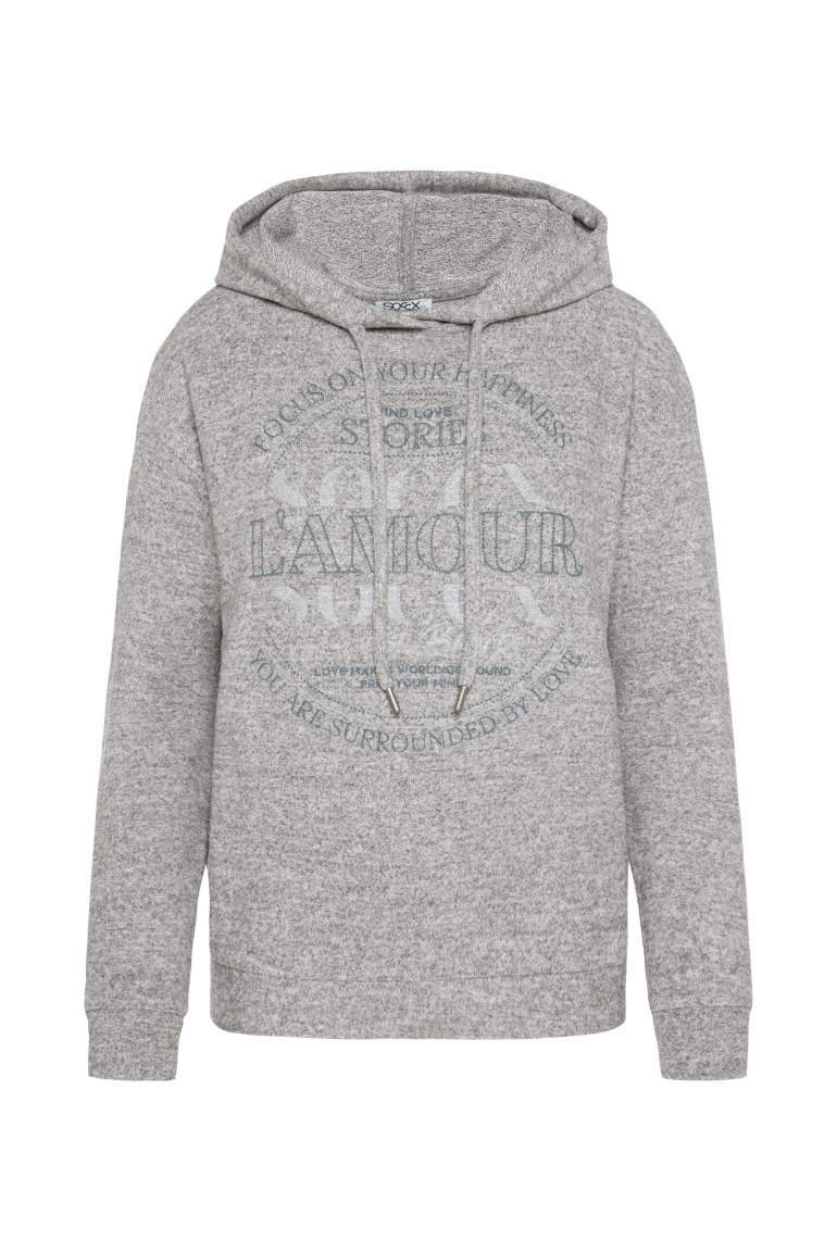 Hoodie aus Flauschstrick mit Glitzer-Print grey melange