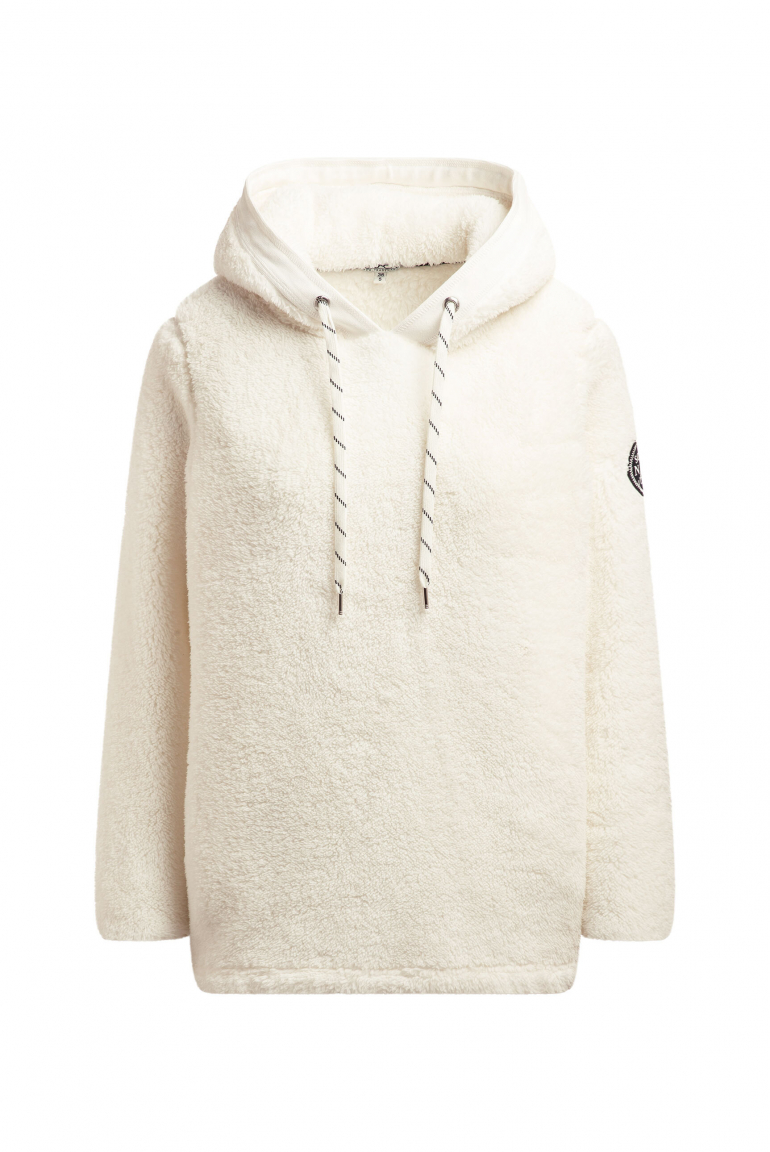 Hoodie aus Sherpa-Fleece mit Label Patch ivory