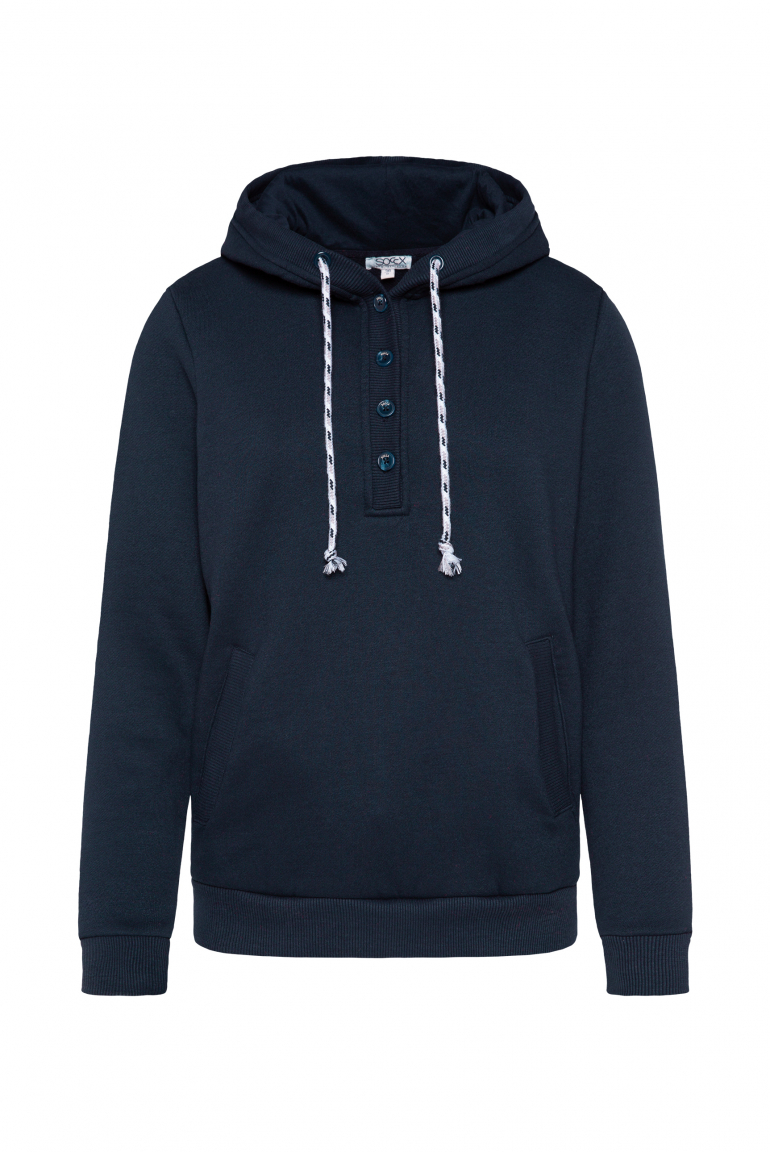 Hoodie mit Knopfleiste und Backprint blue navy