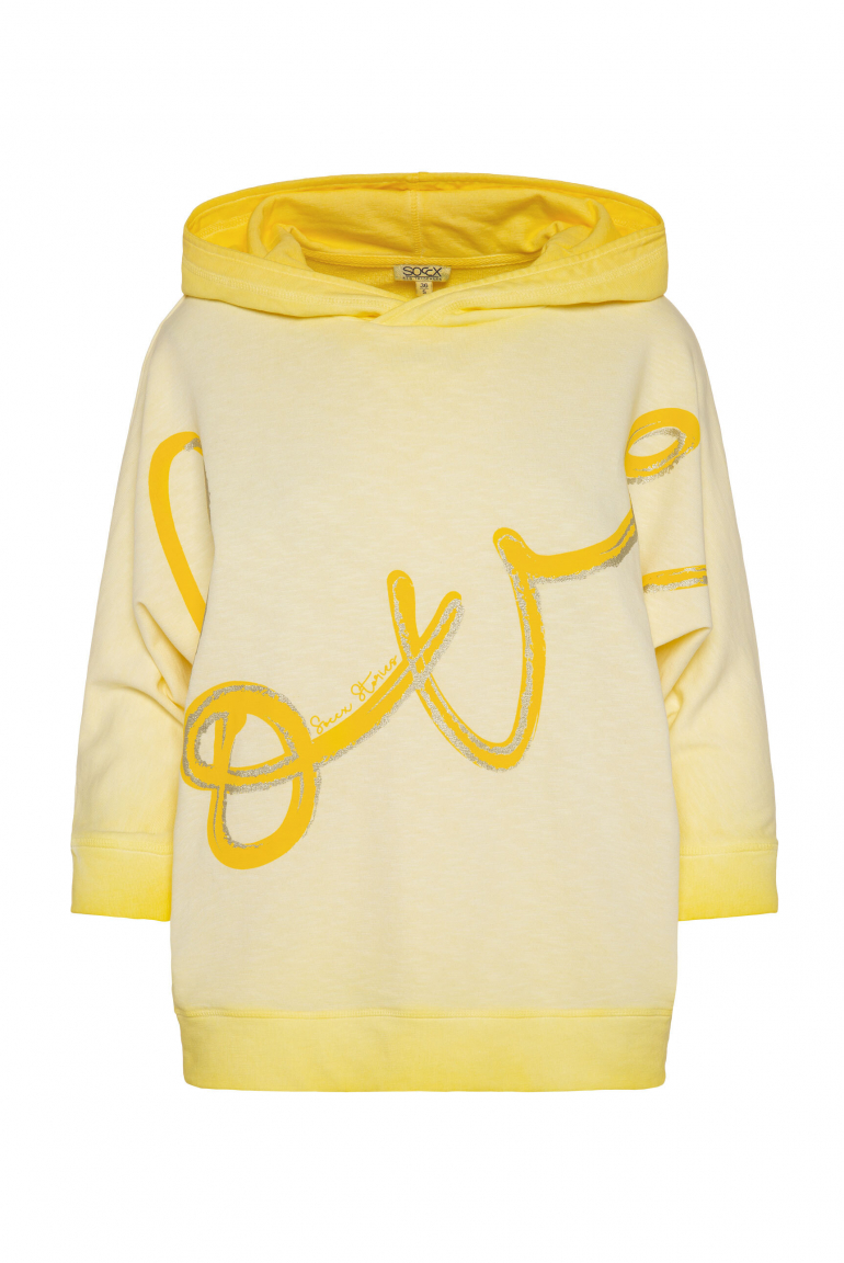 Hoodie mit kurzen Fledermausärmeln und Folienprint soft yellow