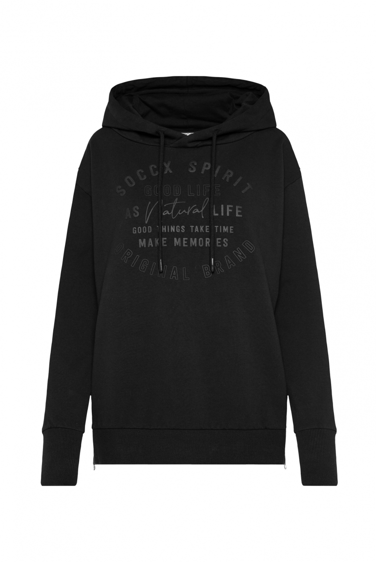 Hoodie mit tonigem Print und Zippern black