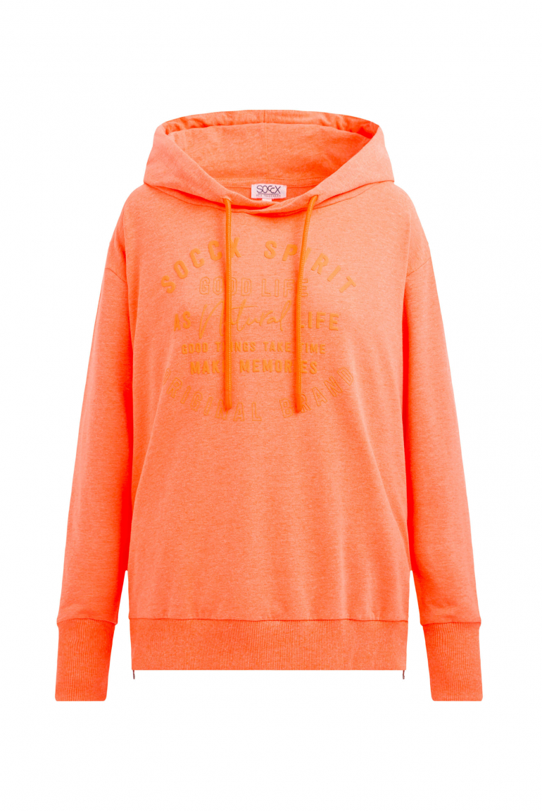 Hoodie mit tonigem Print und Zippern brilliant orange neon