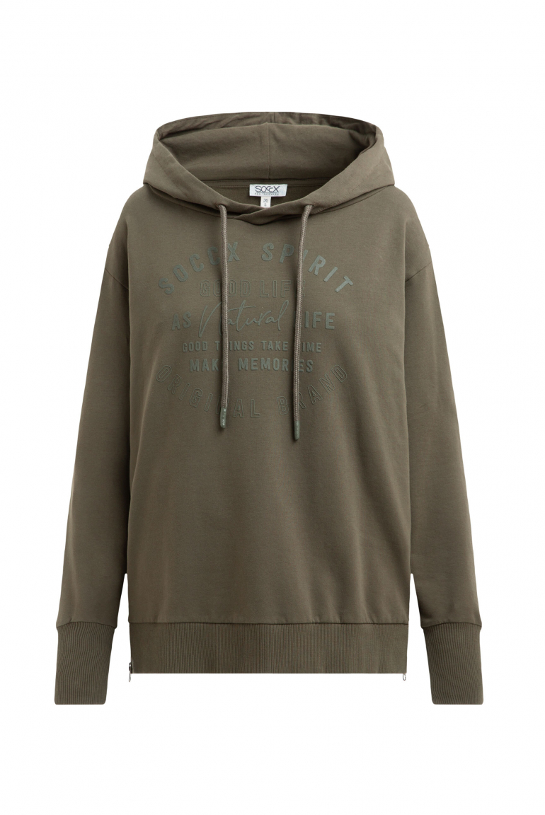 Hoodie mit tonigem Print und Zippern true khaki