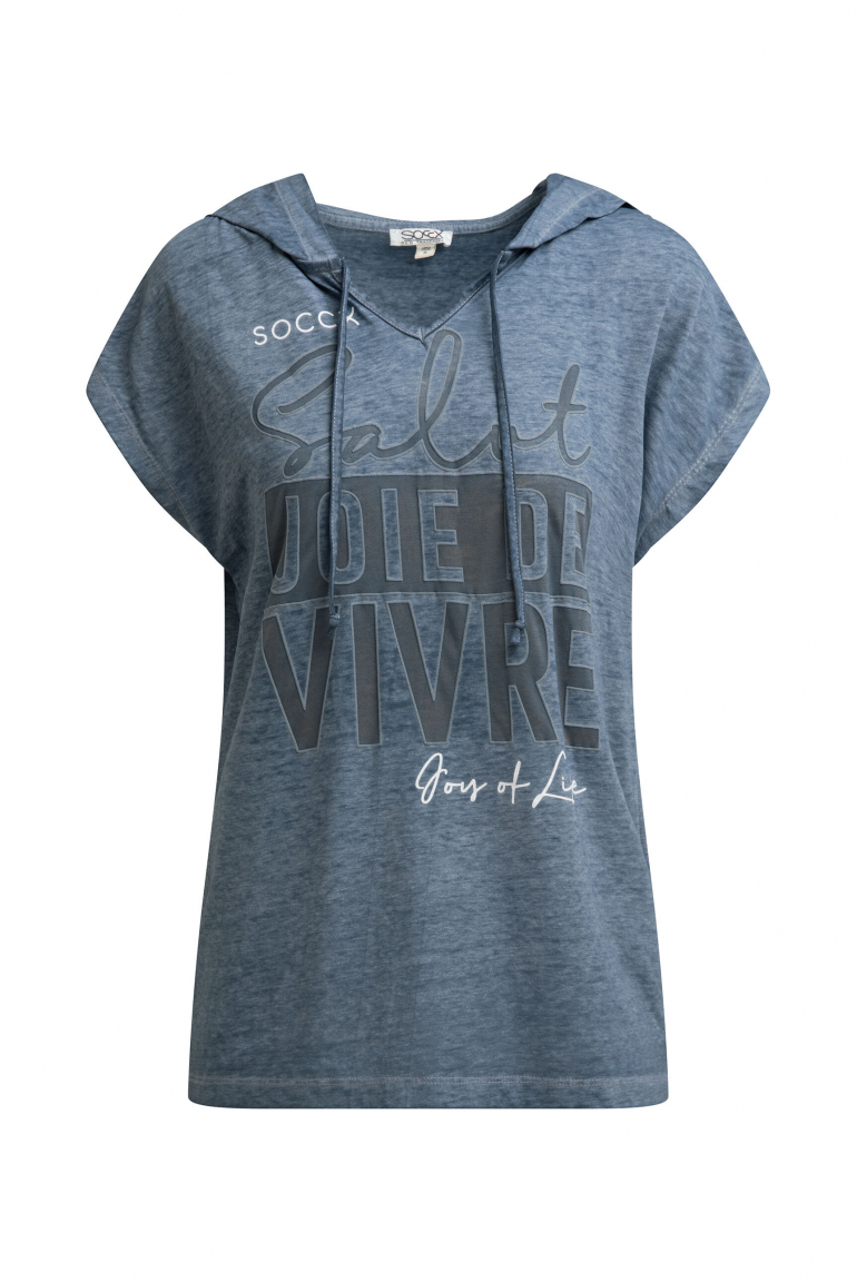 Hoodie-Top mit Ausbrenner-Effekten und Print soft azure