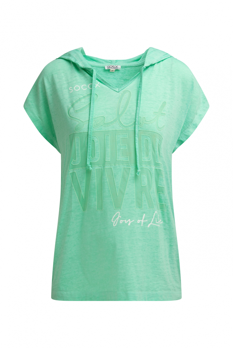 Hoodie-Top mit Ausbrenner-Effekten und Print french mint