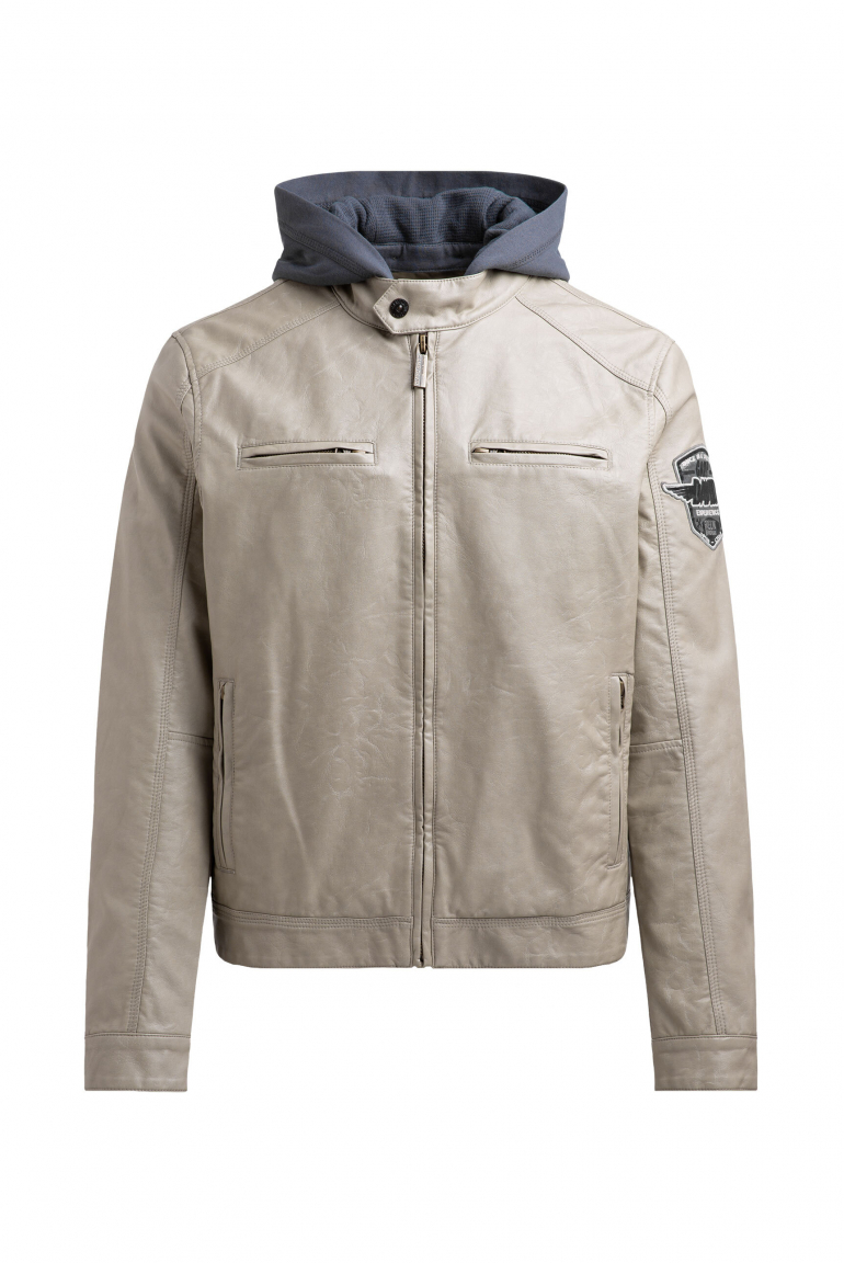 Jacke aus Kunstleder mit abknöpfbarer Sweatkapuze dark ash