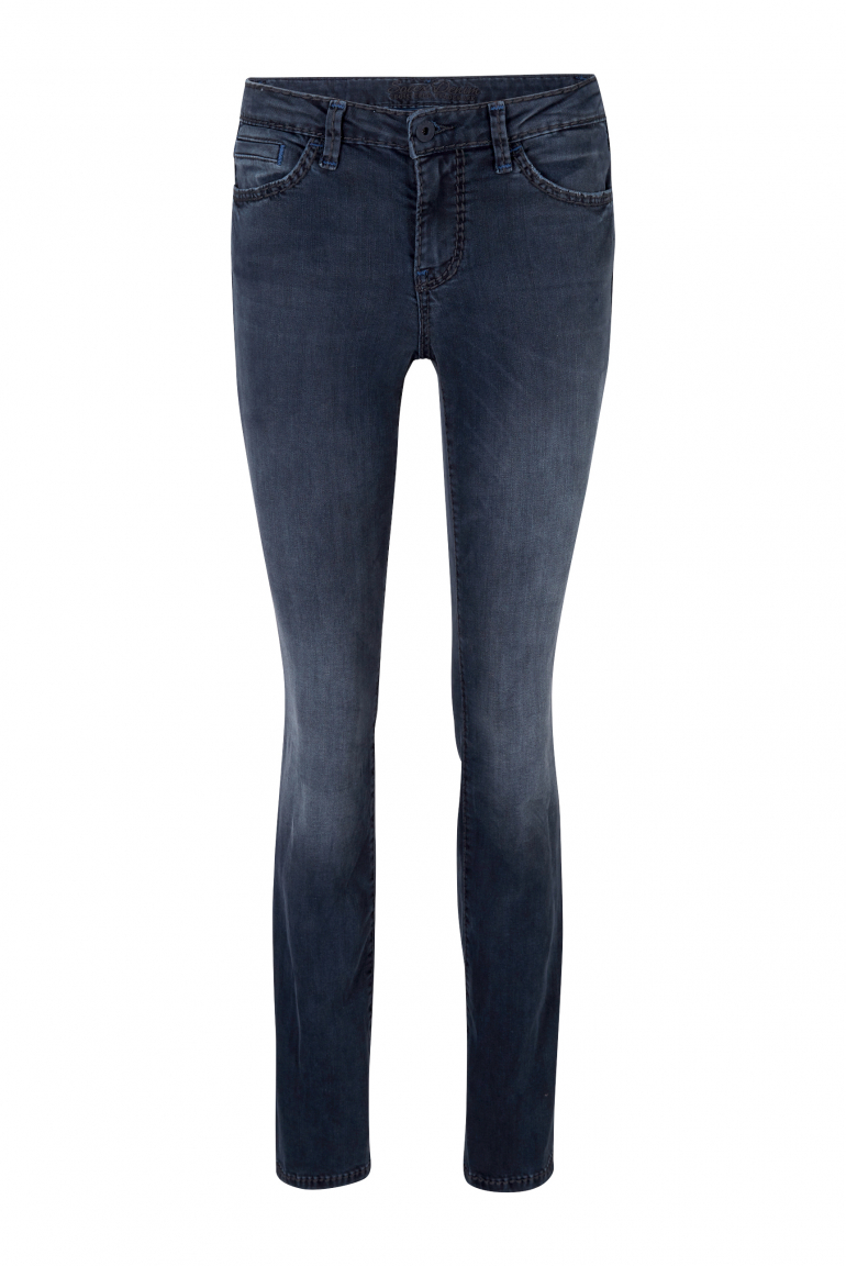 Jeans RO:MY mit breiten Nähten und gefärbter Innenseite grey blue used