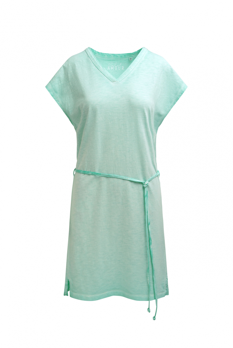 Jerseykleid mit V-Neck und Rückenprint french mint