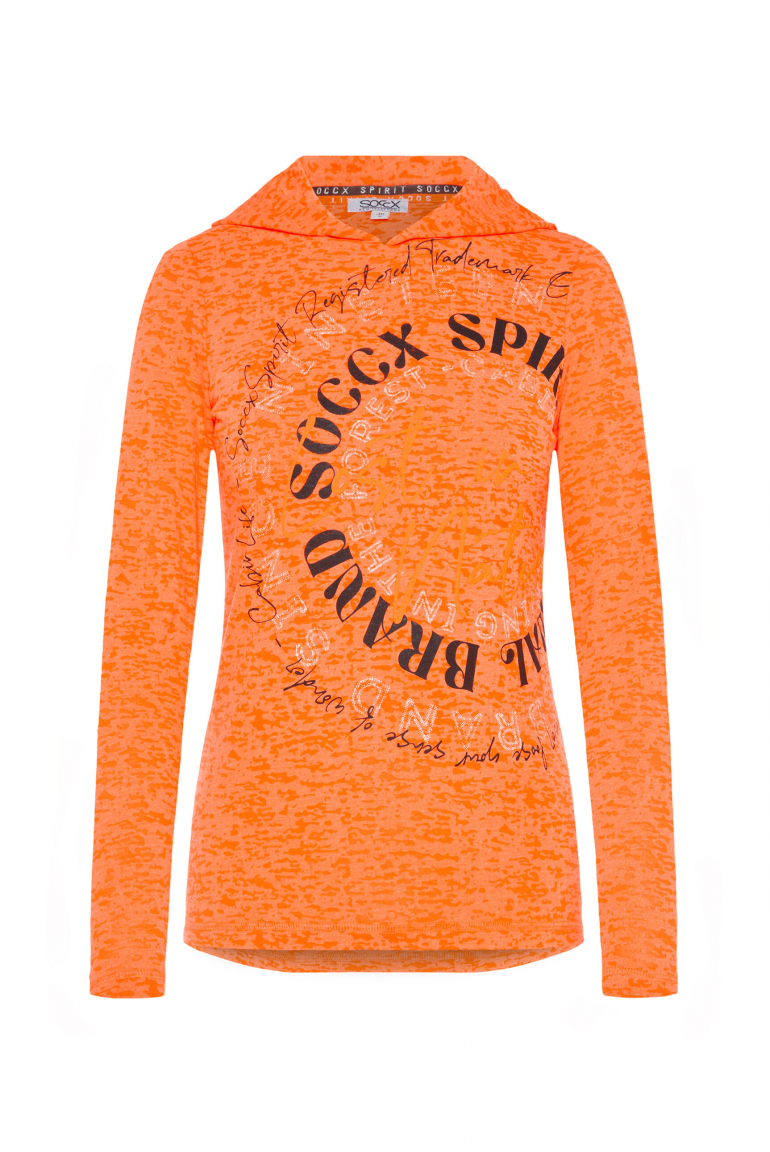 Kapuzenshirt mit Ausbrenner-Effekten und Artwork brilliant orange neon
