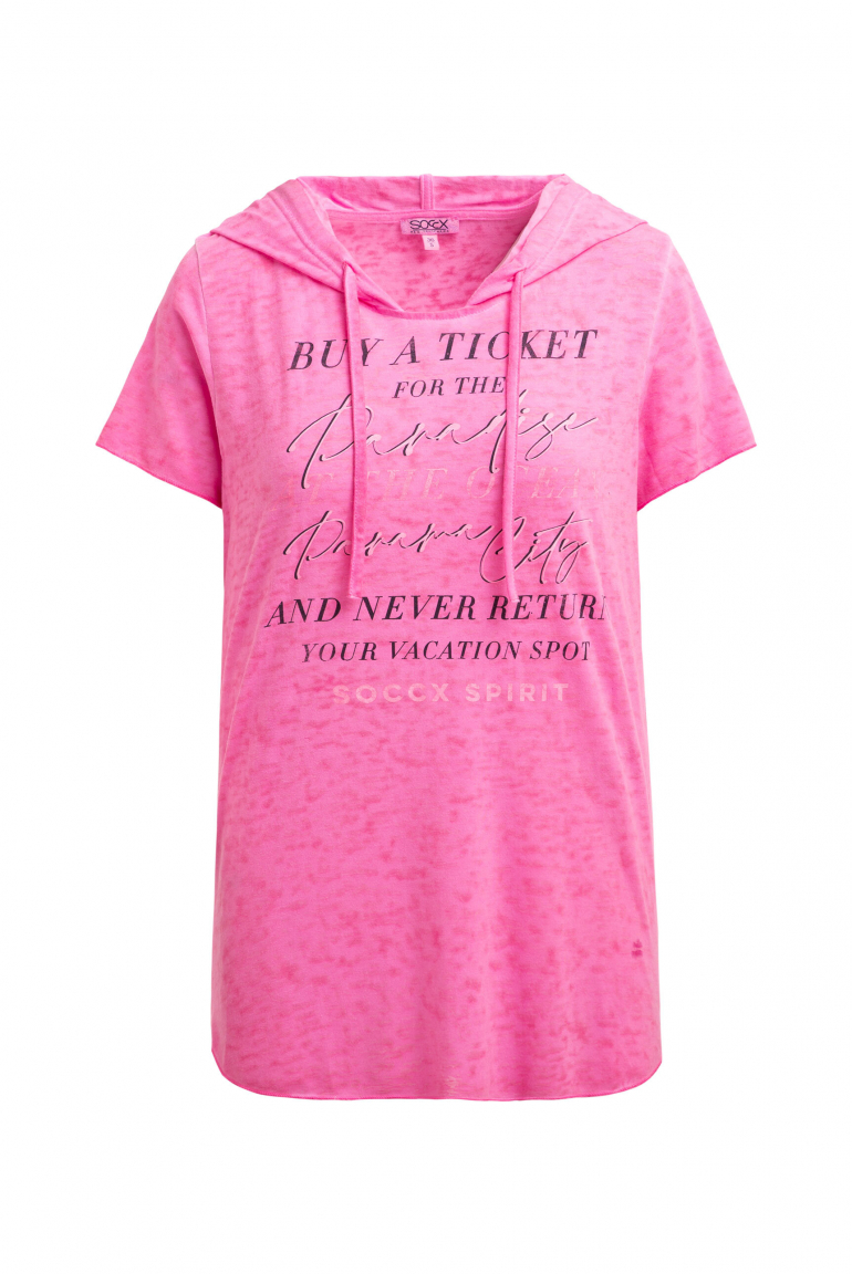 Kapuzenshirt mit Ausbrenner-Effekten und Artwork neon magenta