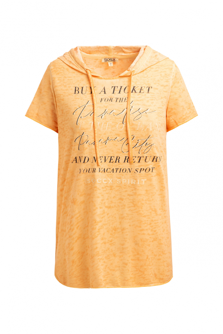 Kapuzenshirt mit Ausbrenner-Effekten und Artwork fresh mango