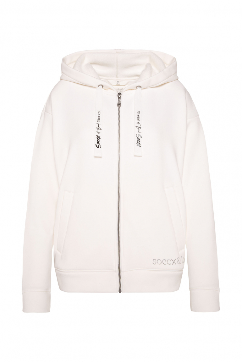 Kapuzensweatjacke mit Glossy-Rücken-Artwork ivory