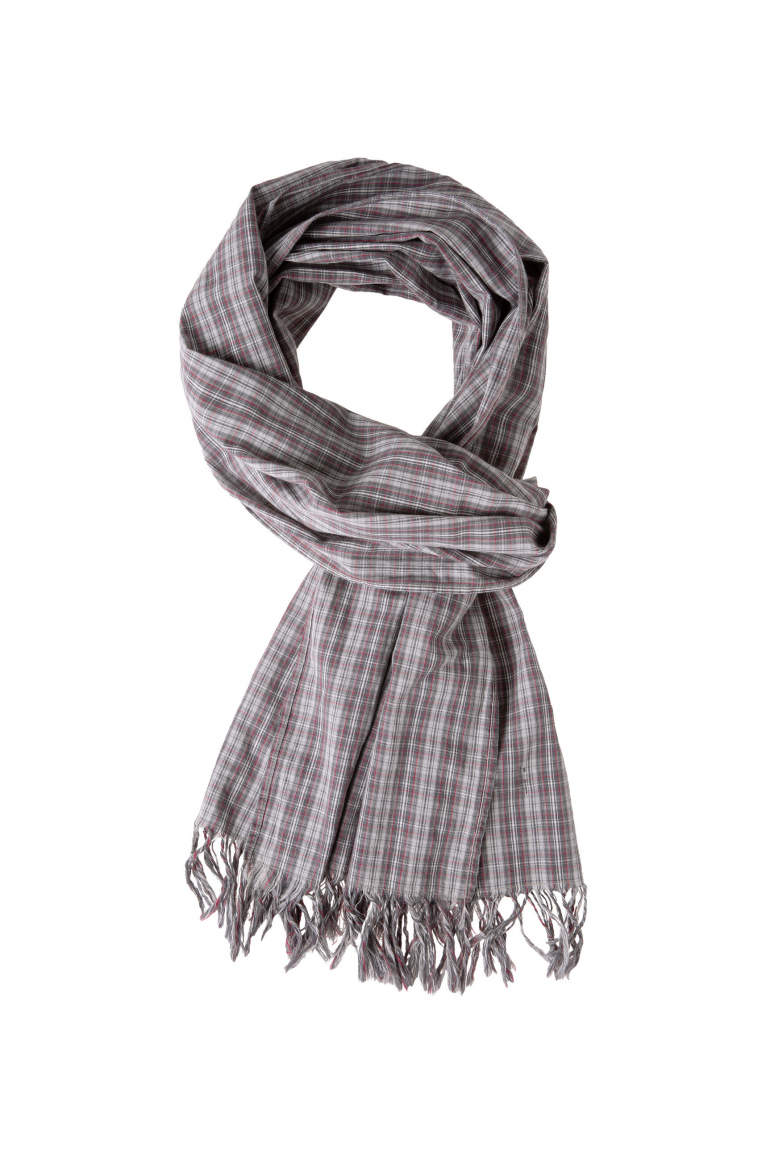 Karierter Schal aus feiner Webware silver