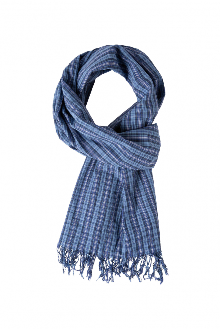 Karierter Schal aus feiner Webware flight blue