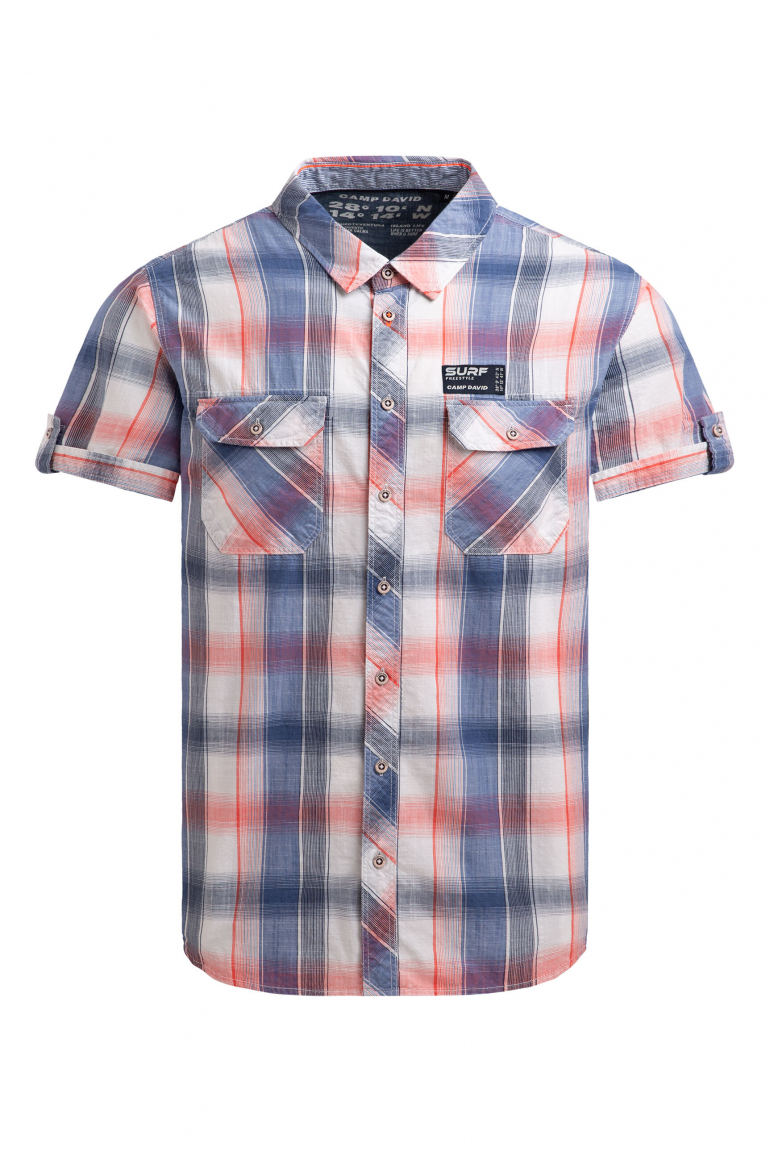 Karohemd Kurzarm mit Klappentaschen und Back-Print flame orange