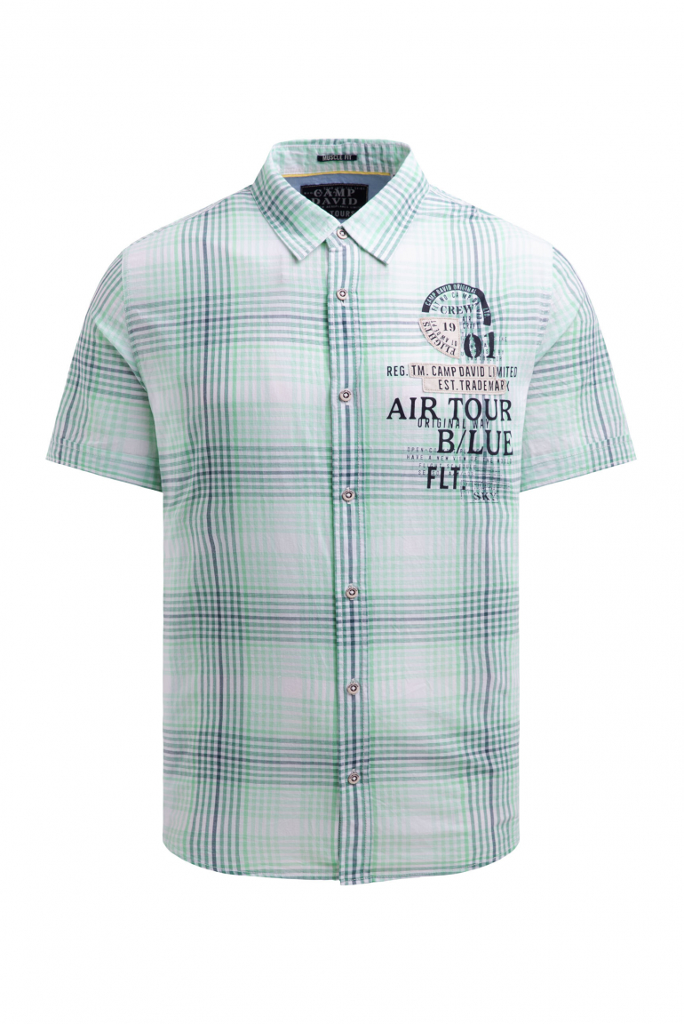 Karohemd Kurzarm mit Label-Applikationen flight green