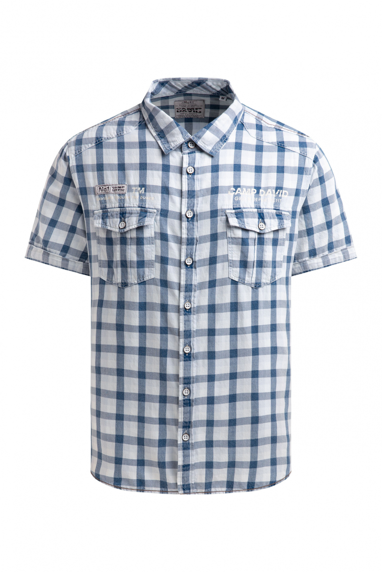 Karohemd mit Klappentaschen und Back-Print indigo blue