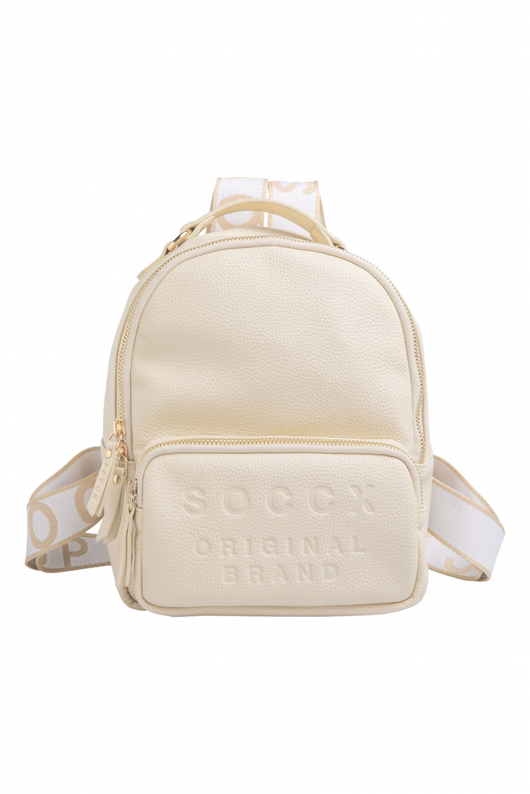 Kleiner Rucksack aus Lederimitat mit Logo-Riemen old sand