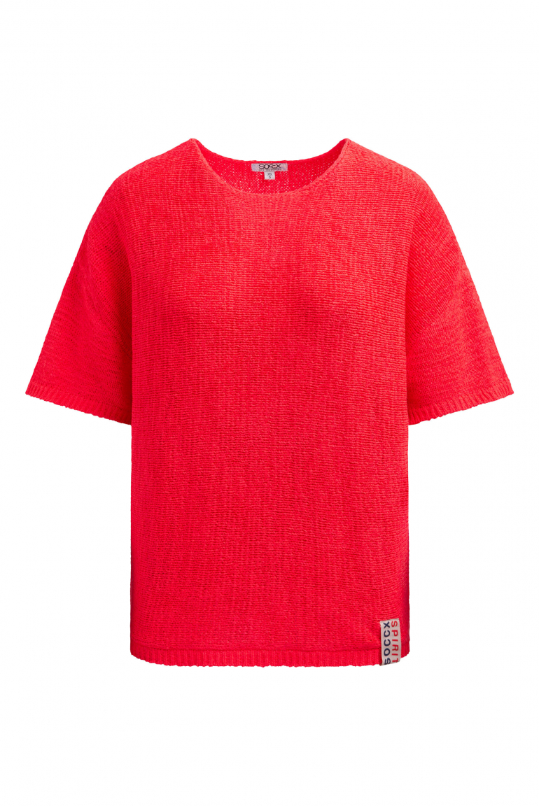 Kurzarm-Pullover aus Bändchengarn red neon