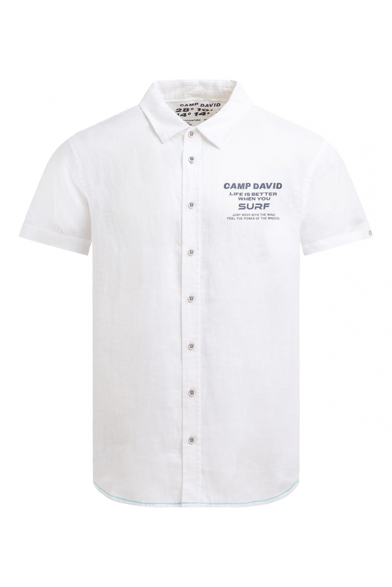 Kurzarmhemd aus Leinen mit Logo Prints opticwhite