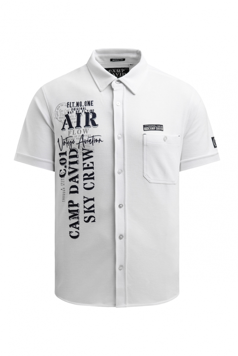 Kurzarmhemd aus Pikee mit Artworks und Brusttasche opticwhite