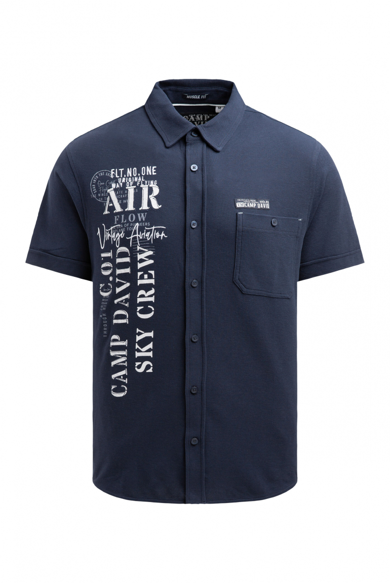 Kurzarmhemd aus Pikee mit Artworks und Brusttasche blue navy