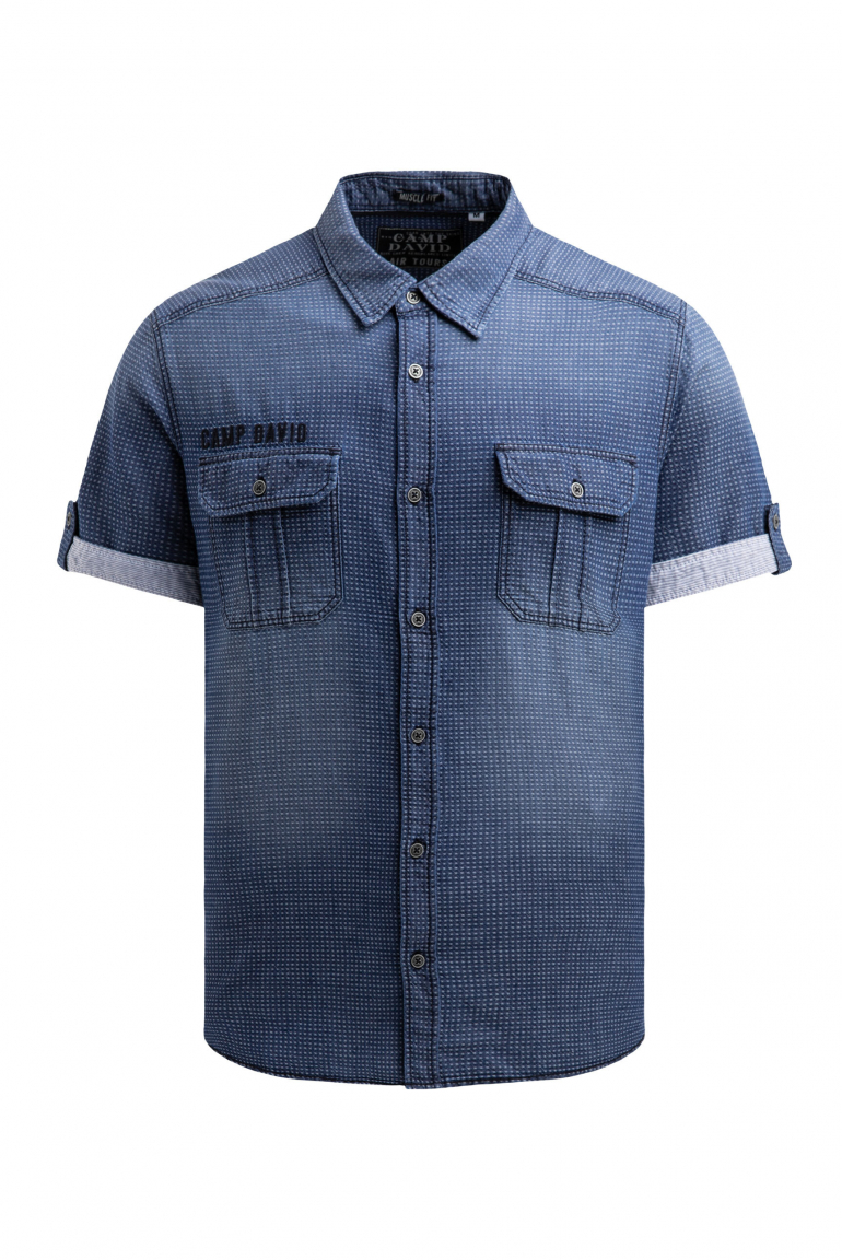 Kurzarmhemd im Jacquard Denim Look blue