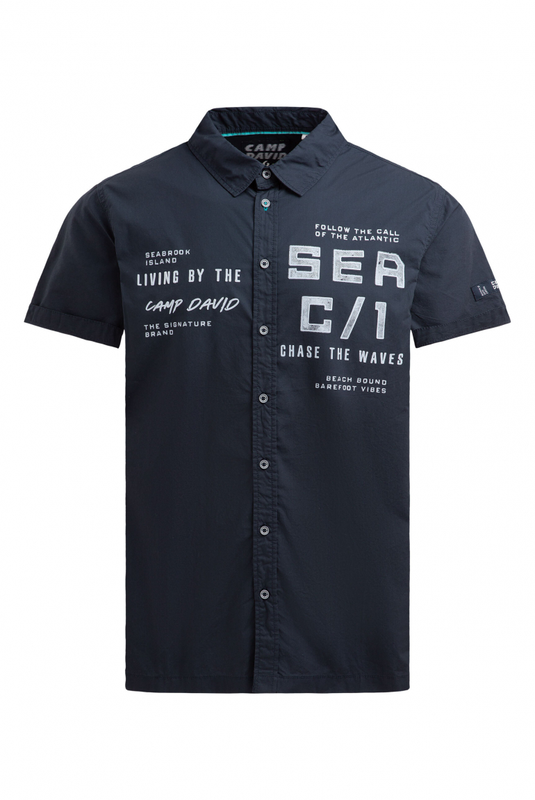 Kurzarmhemd mit Label Prints blue navy