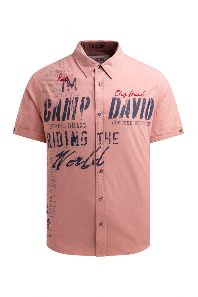 Kurzarmhemd mit Label Prints und Stickereien old peach