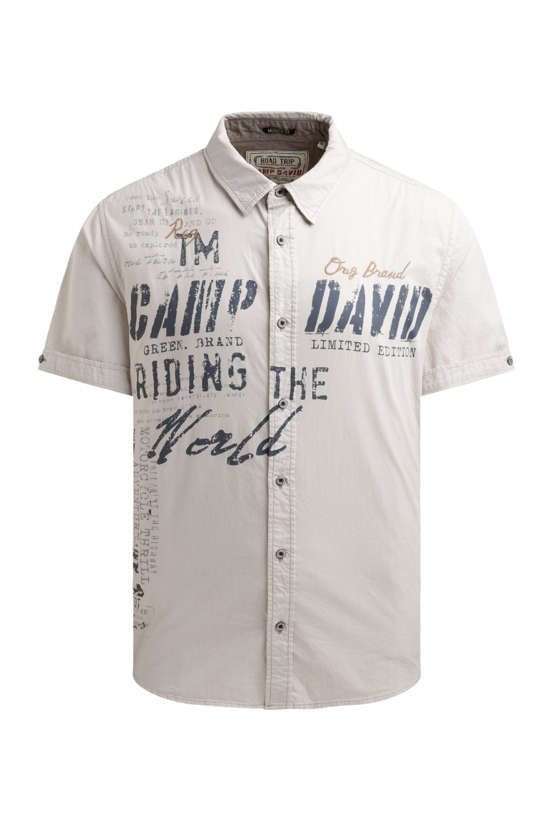 Kurzarmhemd mit Label Prints und Stickereien ash