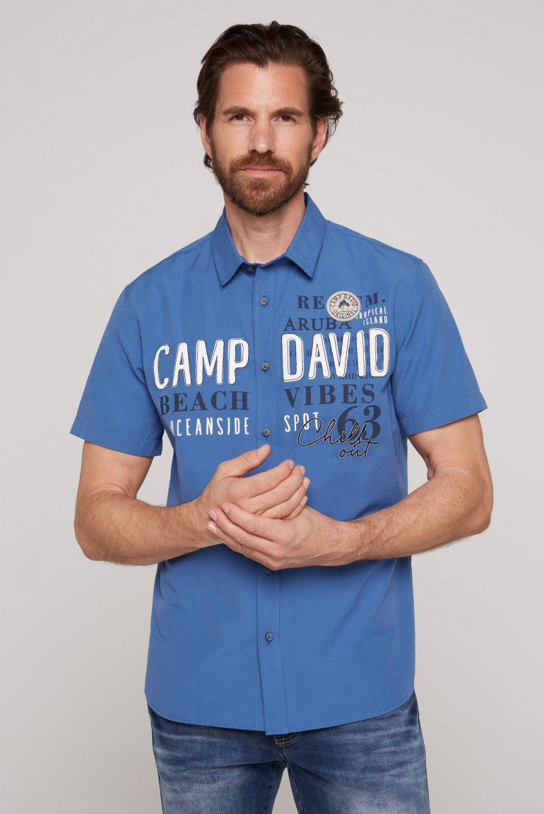 Kurzarmhemd mit Logo Print und Stickereien dutch blue