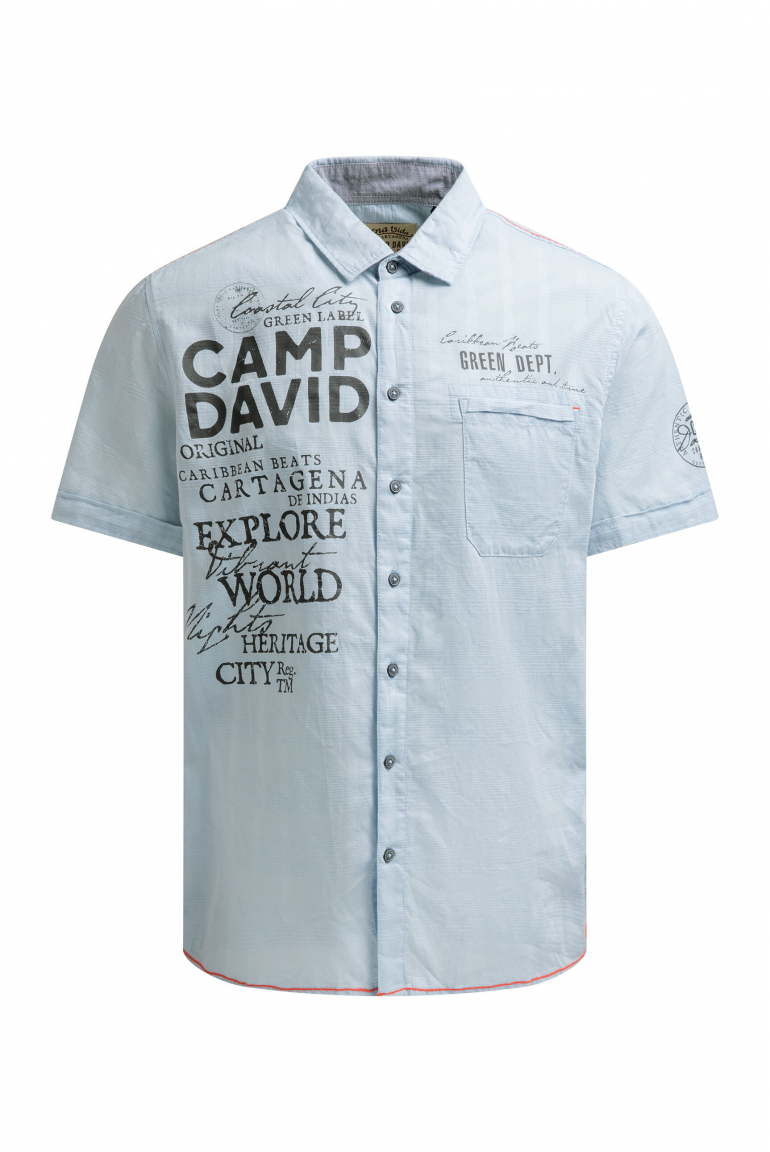 Kurzarmhemd mit Webstruktur und Logo Prints silver blue