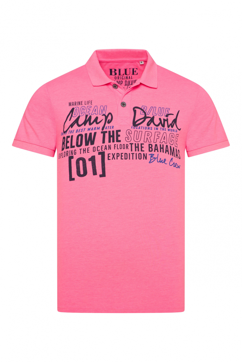 Kurzarmpolo aus Pikee mit Logo Artwork neon pink